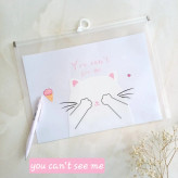 پوشه آ۴ شفاف زیپ دار مدل پیشی کیوت ، کاور A4 زیپ کیپ فانتزی