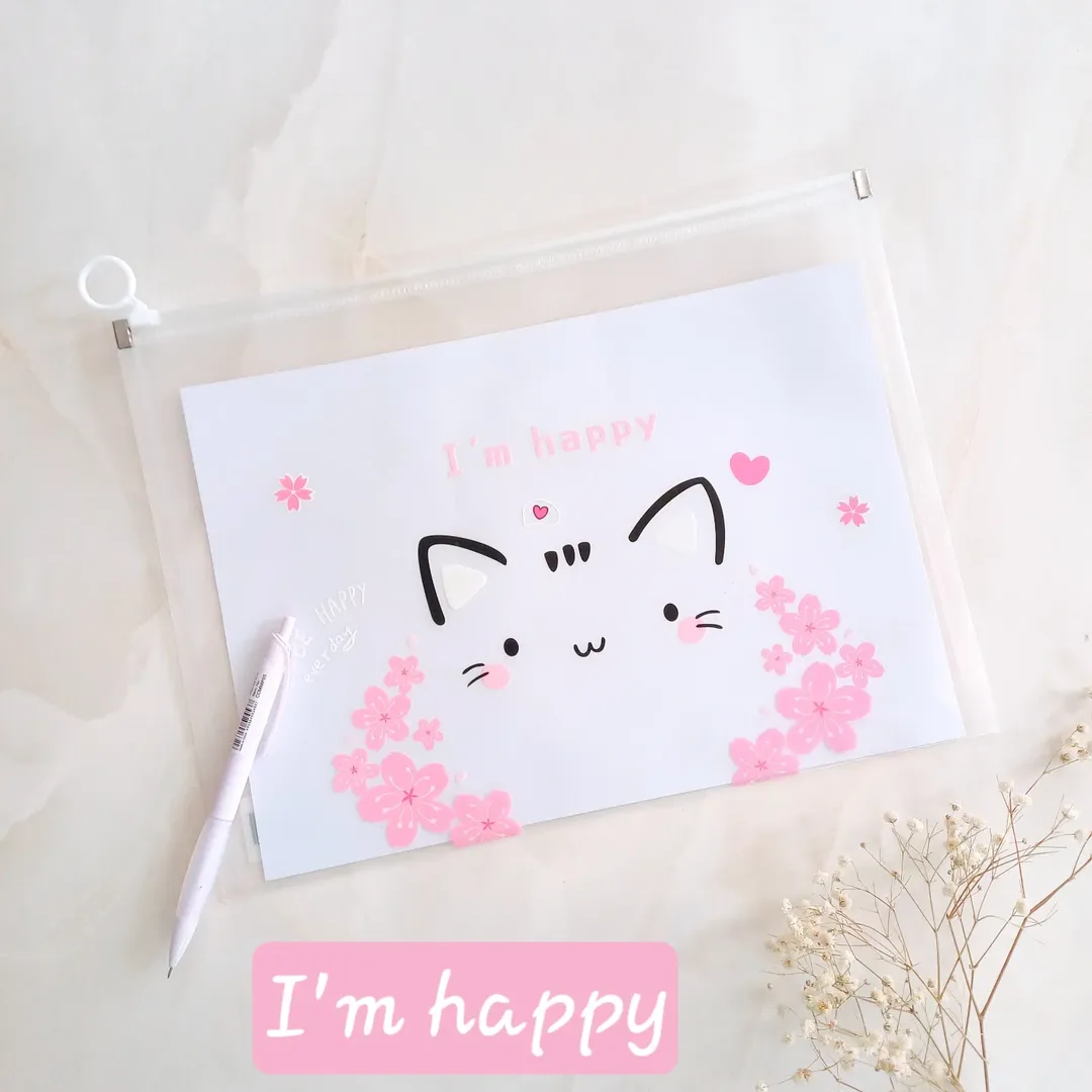 پوشه آ۴ شفاف زیپ دار مدل پیشی کیوت ، کاور A4 زیپ کیپ فانتزی