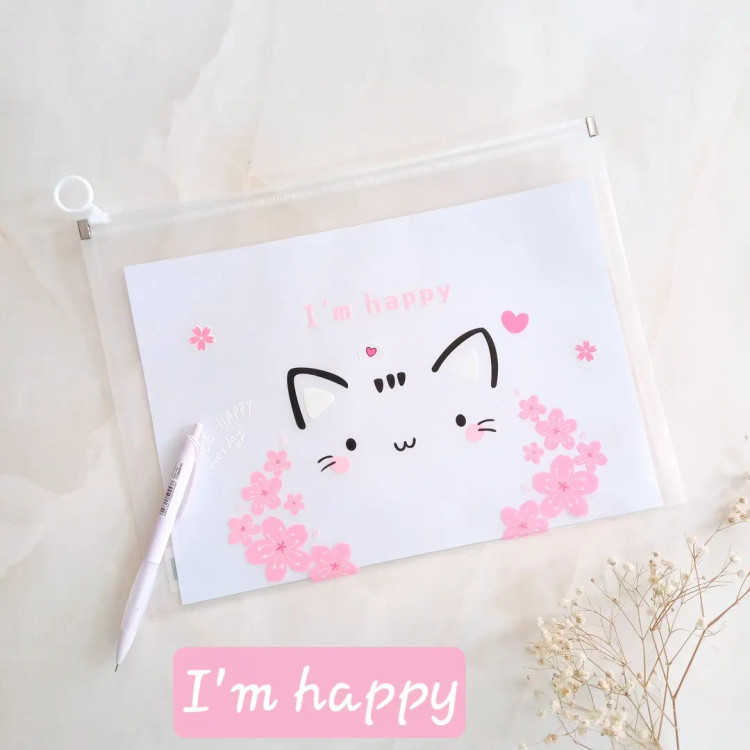 پوشه آ۴ شفاف زیپ دار مدل پیشی کیوت ، کاور A4 زیپ کیپ فانتزی