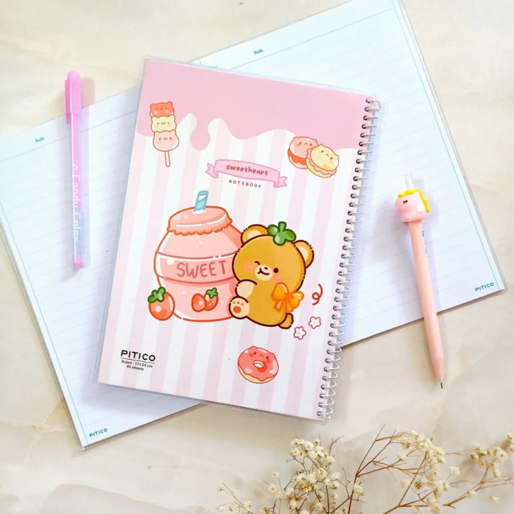 دفتر مشق خط دار فنردار مجلد ۴۰ برگ مدل خوراکی پیتیکو دفتر فنری فانتزی کیوت