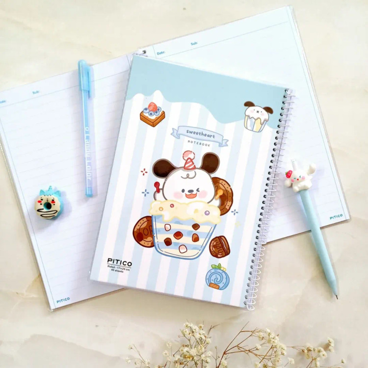 دفتر مشق خط دار فنردار مجلد ۴۰ برگ مدل خوراکی پیتیکو دفتر فنری فانتزی کیوت