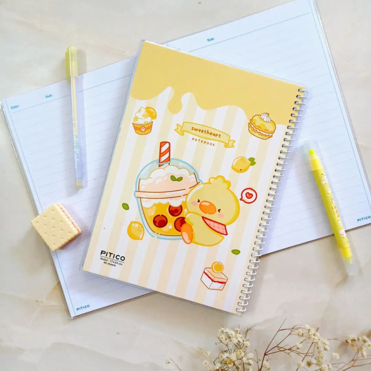 دفتر مشق خط دار فنردار مجلد ۴۰ برگ مدل خوراکی پیتیکو دفتر فنری فانتزی کیوت