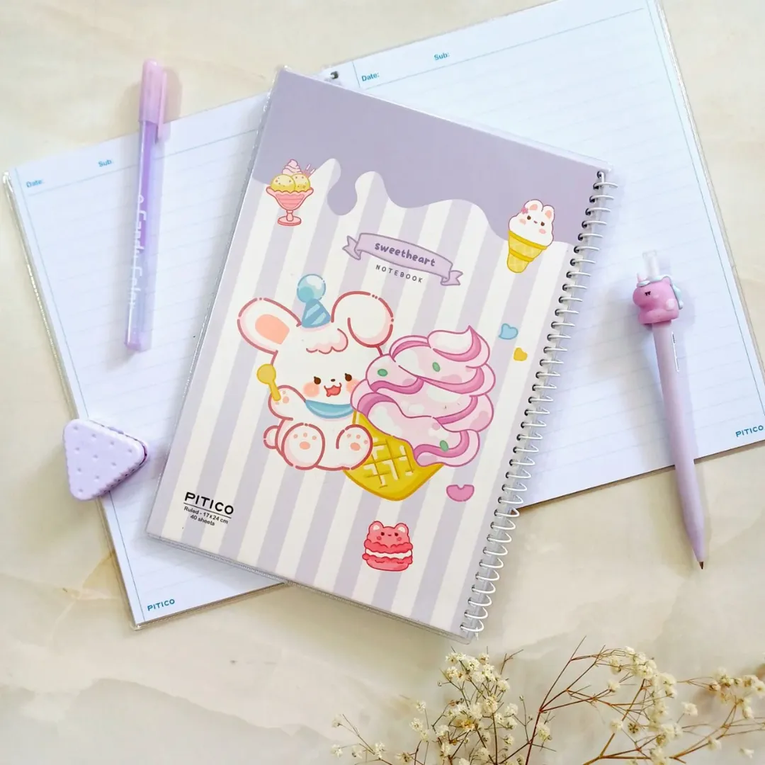 دفتر مشق خط دار فنردار مجلد ۴۰ برگ مدل خوراکی پیتیکو دفتر فنری فانتزی کیوت