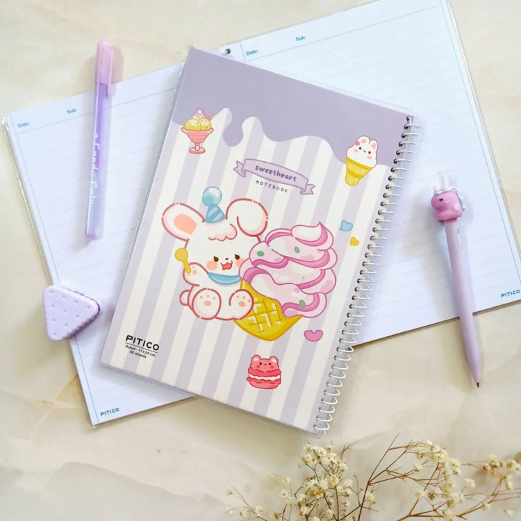 دفتر مشق خط دار فنردار مجلد ۴۰ برگ مدل خوراکی پیتیکو دفتر فنری فانتزی کیوت