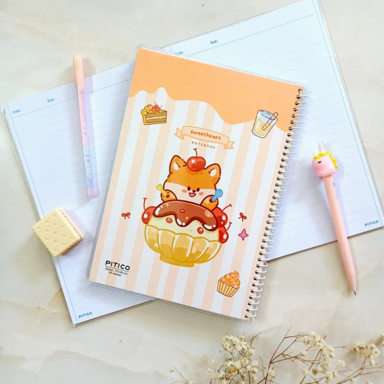 دفتر مشق خط دار فنردار مجلد ۴۰ برگ مدل خوراکی پیتیکو دفتر فنری فانتزی کیوت