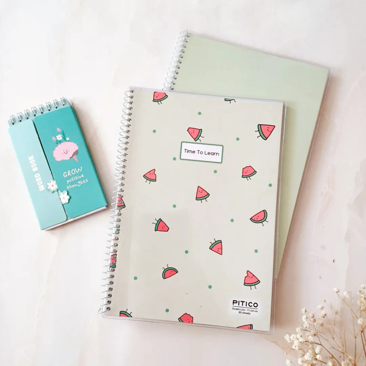 دفترزبان دوخط انگلیسی ۶۰ برگ فنردار مجلد از برند پیتیکو