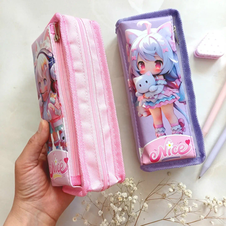 جامدادی دو زیپ مدل دختر نایس انیمه ، جامدادی دوزیپ دخترونه فانتزی برزنتی