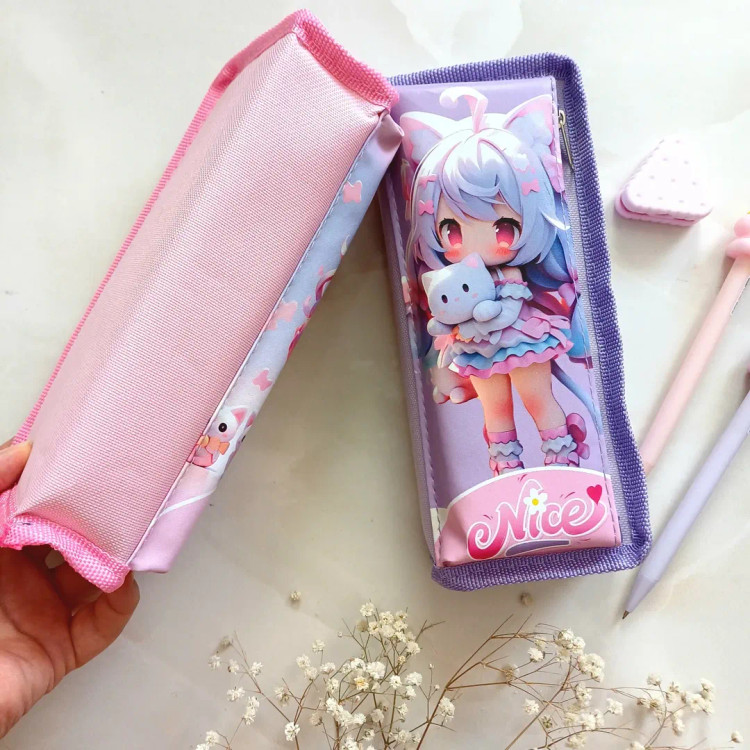 جامدادی دو زیپ مدل دخترونه صورتی انیمه ، جامدادی دوزیپ دخترونه فانتزی برزنتی