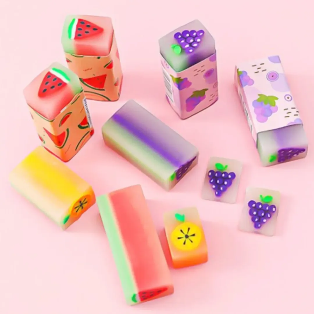 پاک کن ژله ای مغزدار مدل میوه ، پاکن هندوانه انگور پرتقال ، گیفت حرف م و پ