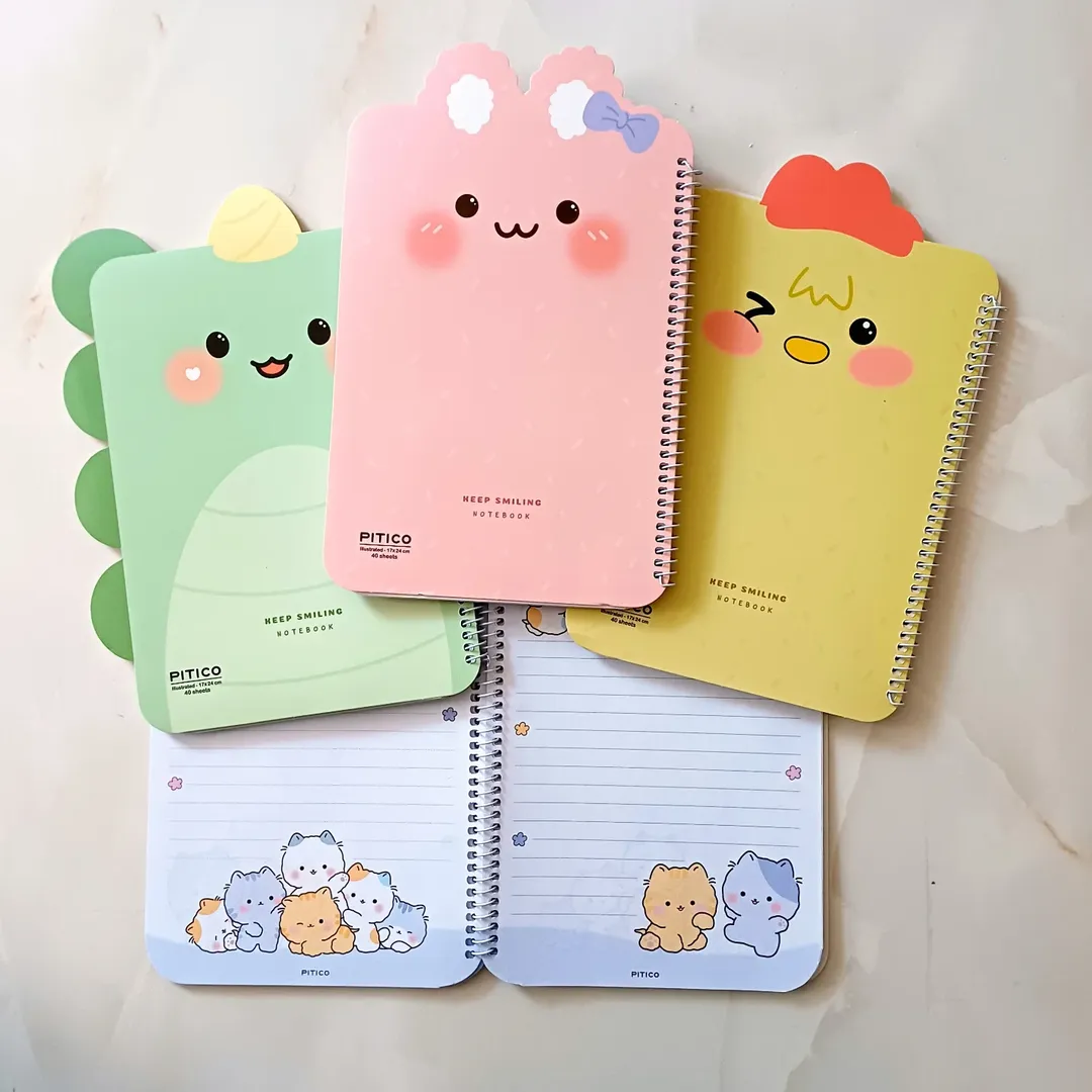 دفتر مشق حاشیه رنگی طرحدار فنردار مدل حیوانات گوشدار ۴۰ برگ از برگ پیتیکو ، دفتر املا ، دیکته