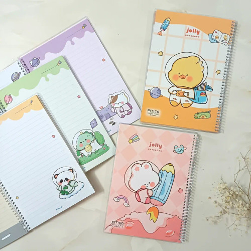 دفتر مشق خط دار حاشیه رنگی طرحدار فنردار ۴۰ برگ مجلد از برند پیتیکو ، دفتر املا و دیکته فانتزی کیوت