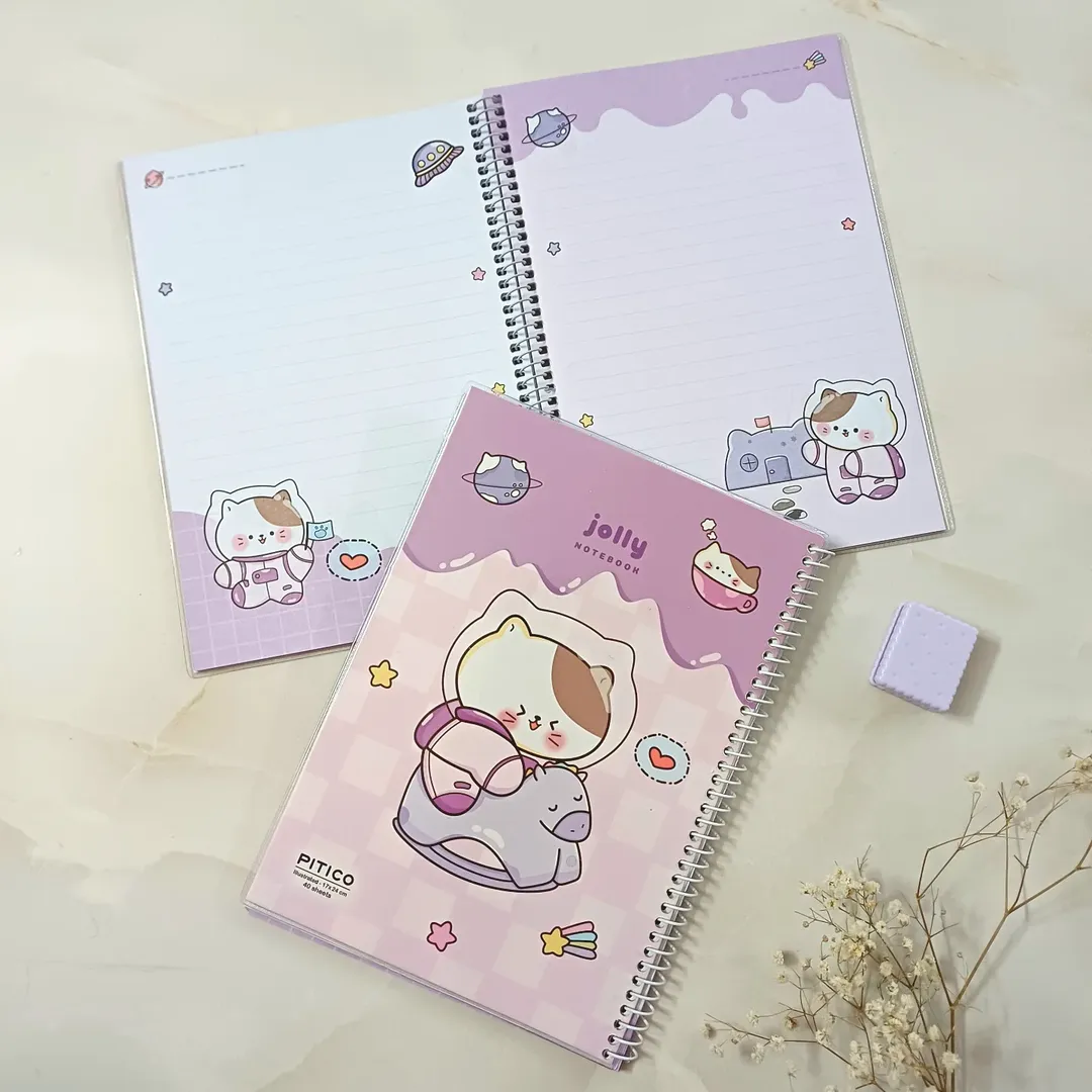 دفتر مشق خط دار حاشیه رنگی طرحدار فنردار ۴۰ برگ مجلد از برند پیتیکو  ، دفتر املا و دیکته فانتزی کیوت