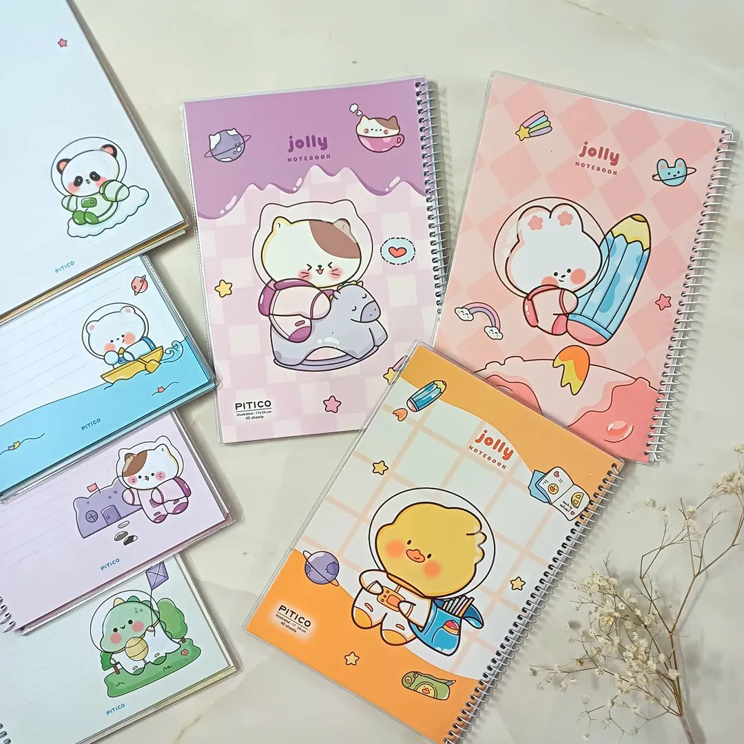 دفتر مشق خط دار حاشیه رنگی طرحدار فنردار ۴۰برگ مجلد از برند پیتیکو  ، دفتر املا و دیکته فانتزی کیوت