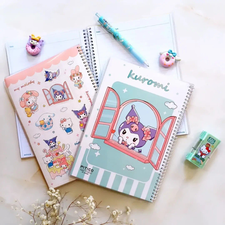 دفتر مجلد فنری 60 برگ کرومی ملودی استیکردار فانتزی