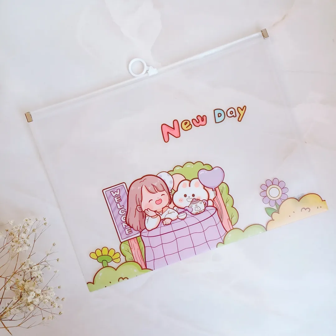 پوشه زیپکیپ شفاف مدل دختر سایز a4 ، کاور زیپدار آ4