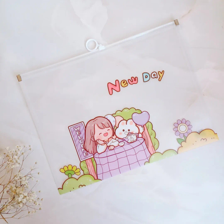 پوشه زیپکیپ شفاف مدل دختر سایز a4 ، کاور زیپدار آ4