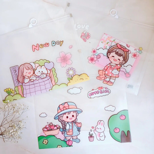 پوشه زیپ کیپ شفاف مدل دختر سایز a4 ، کاور زیپدار آ4