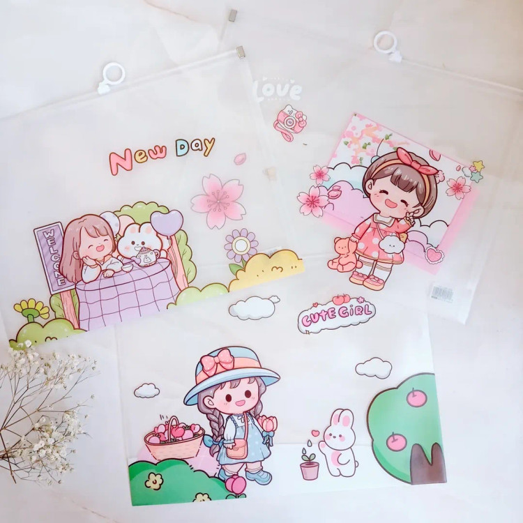 پوشه زیپ کیپ شفاف مدل دختر سایز a4 ، کاور زیپدار آ4