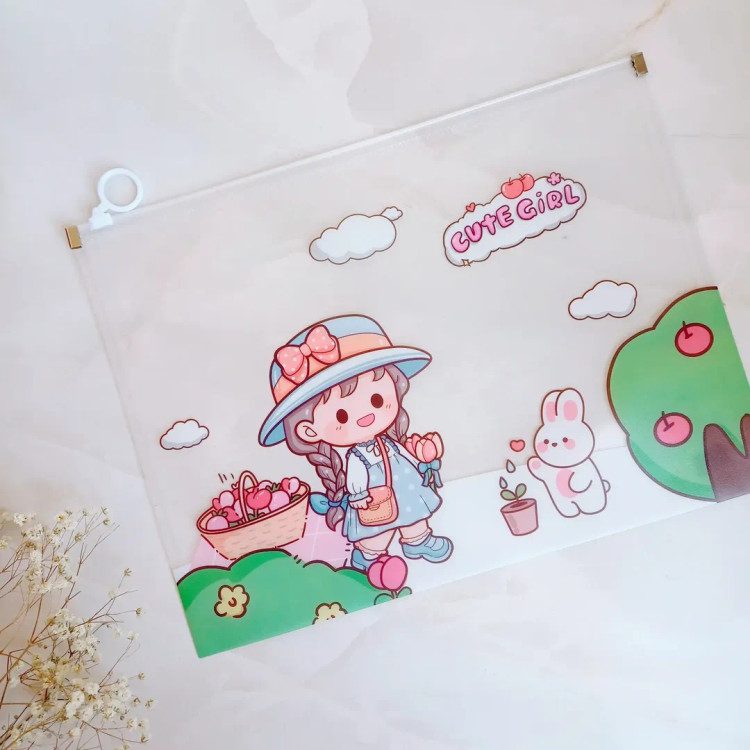 پوشه زیپ کیپ شفاف مدل دختر سایز a4 ، کاور زیپ دار آ4