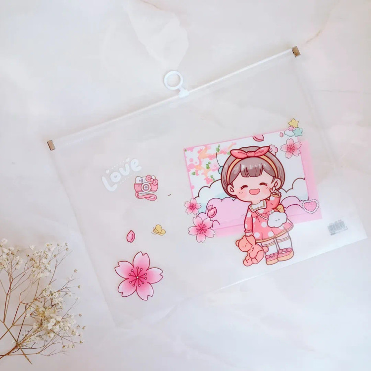 پوشه زیپ کیپ شفاف مدل دختر سایز a4 ، کاور زیپدار آ4