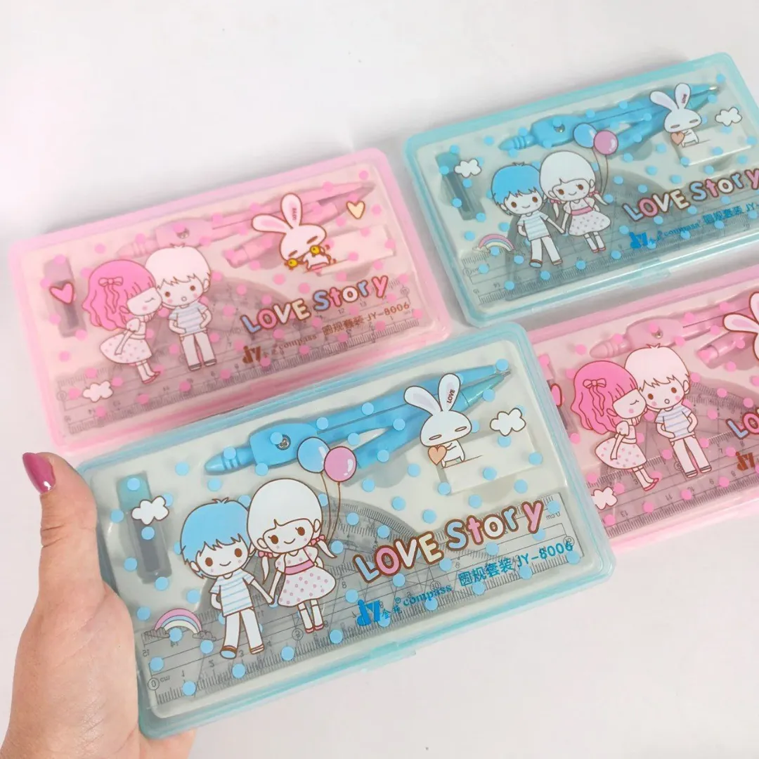 ست رسم پرگار خط کش گونیا نقاله مدل فانتزی دختر و پسر ، ست ریاضی