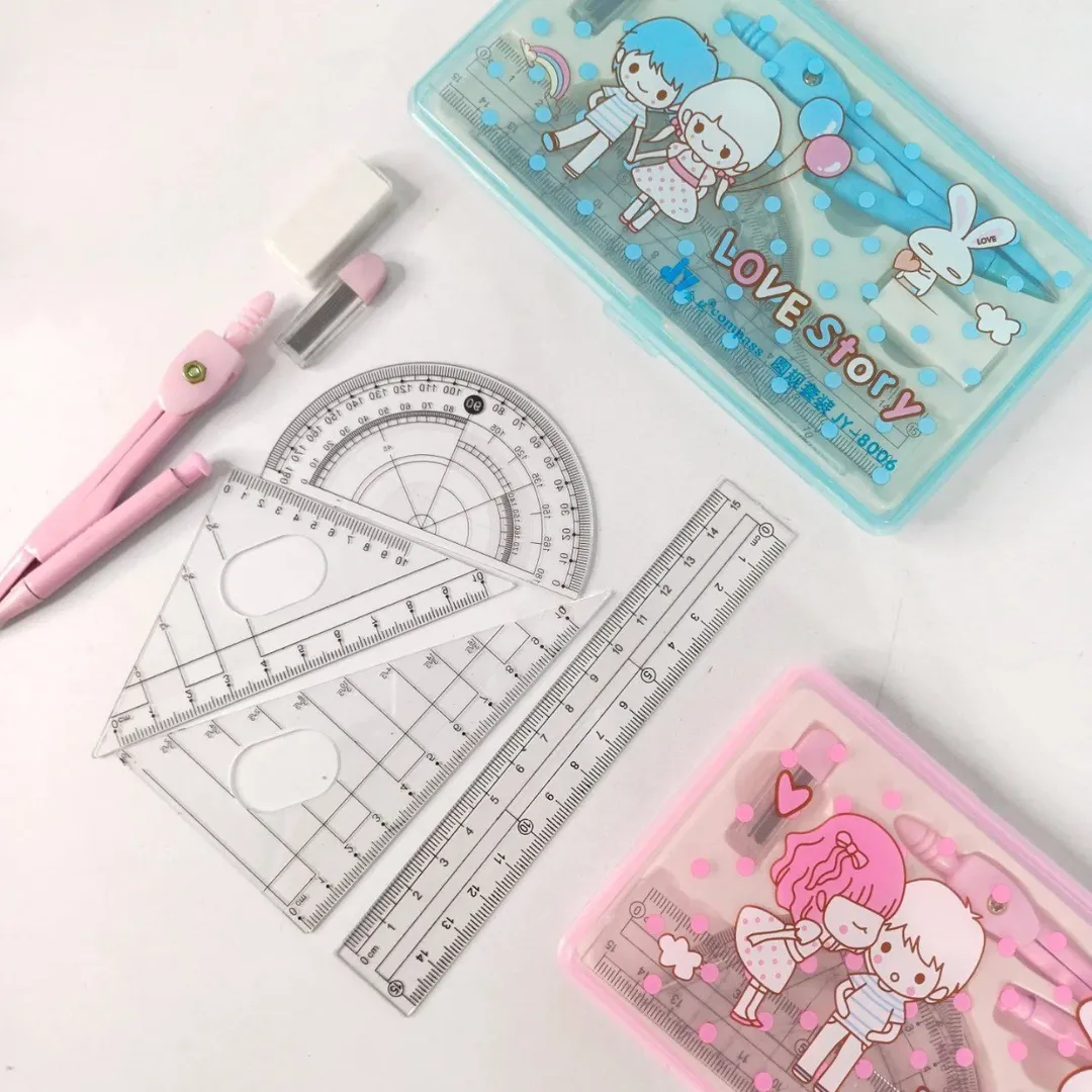 ست رسم پرگار خط کش گونیا نقاله مدل فانتزی دختر و پسر ، ست ریاضی