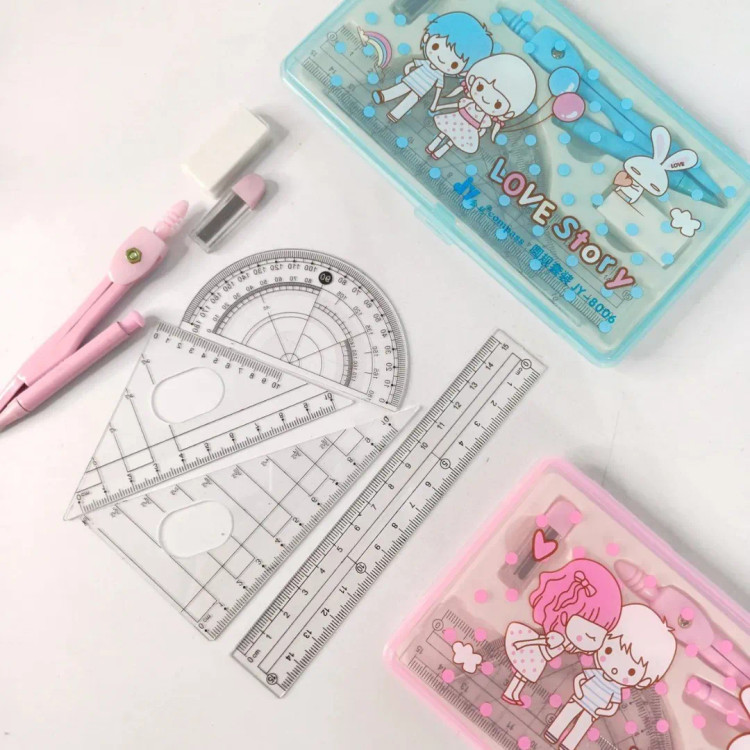 ست رسم پرگار خط کش گونیا نقاله مدل فانتزی دختر و پسر ، ست ریاضی