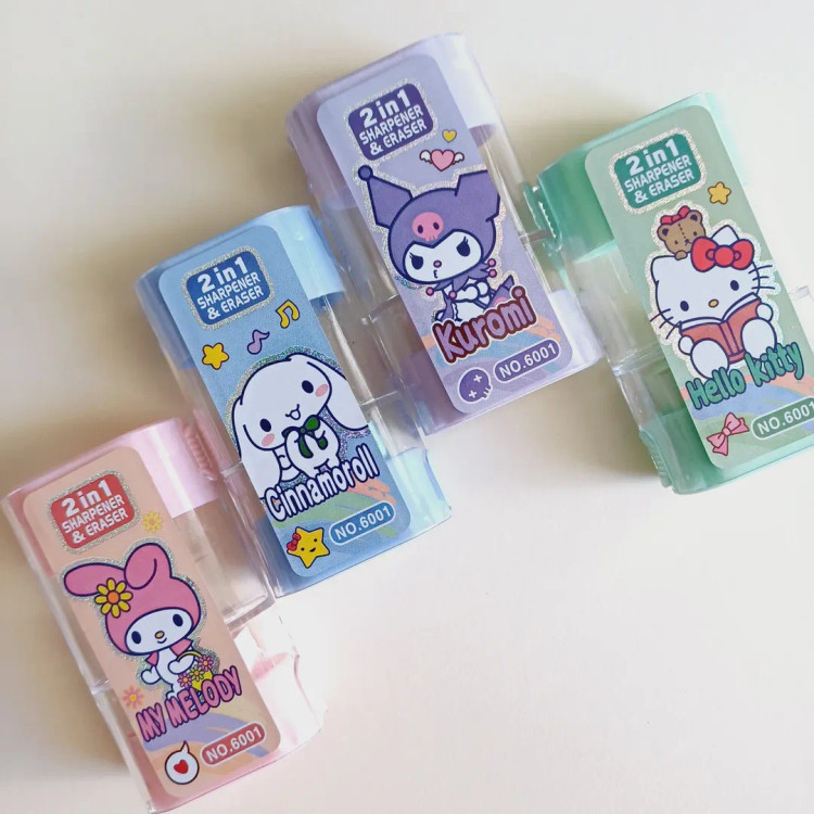 پاک کن تراش مخزن دار فانتزی طرح کرومی و ملودی ، پاکن همراه تراش