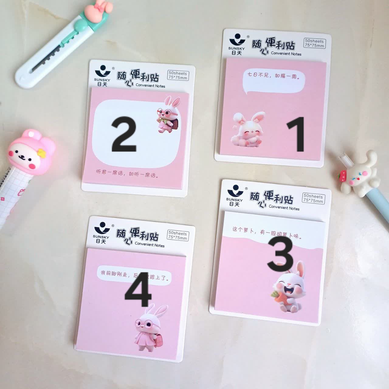 استیک نوت و برگه یادداشت مدل خرگوش کیوت صورتی ، نوت پد فانتزی چسبی