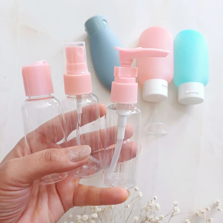 پک آرایشی بهداشتی محفظه کرم مسافرتی ۱۰ تکه بزرگ مخصوص الکل ، کرم ، ژل و مایع شستشو و شامپو و پودر فیکس