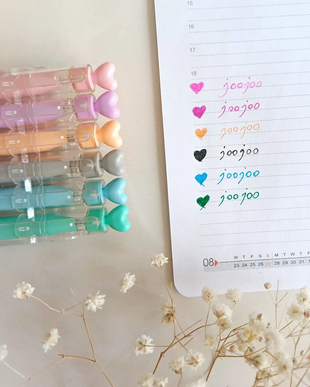 خودکار و روانویس ۶ رنگ مدل قلبی ، روان نویس طرح قلب مخصوص جزوه نویسی