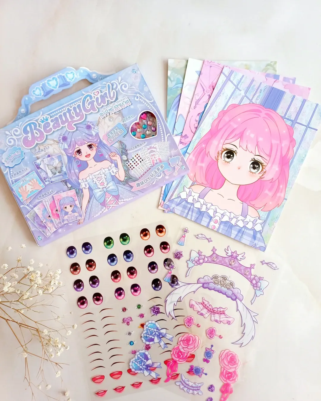 ست و پک کادویی استیکر آرایشی طرح کیف ، دفترچه استیکر چیدمان صورت و ناحن