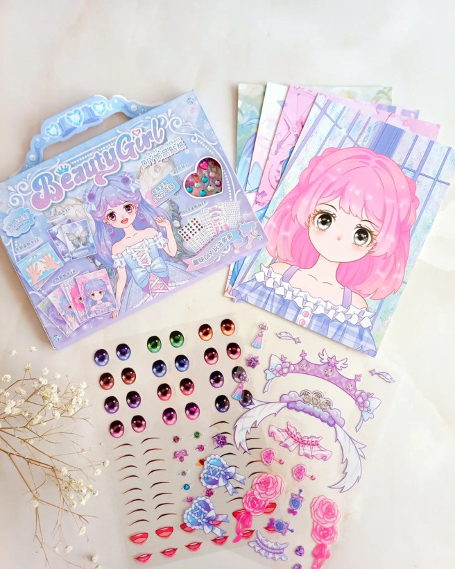 ست و پک کادویی استیکر آرایشی طرح کیف ، دفترچه استیکر چیدمان صورت و ناحن