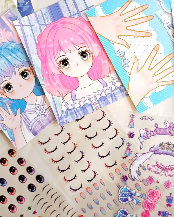 ست و پک کادویی استیکر آرایشی طرح کیف ، دفترچه استیکر چیدمان صورت و ناحن