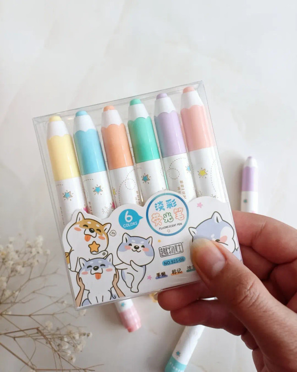 هایلایتر ۶ عددی طرح مداد هایلایت 6رنگ فانتزی