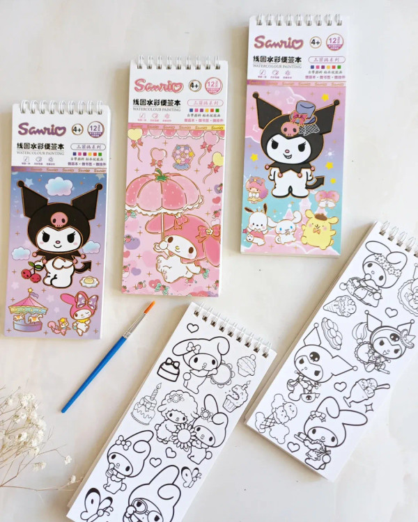 دفترچه نقاشی آبرنگی ، دفتر رنگ آمیزی آبرنگ همراه با قلمو