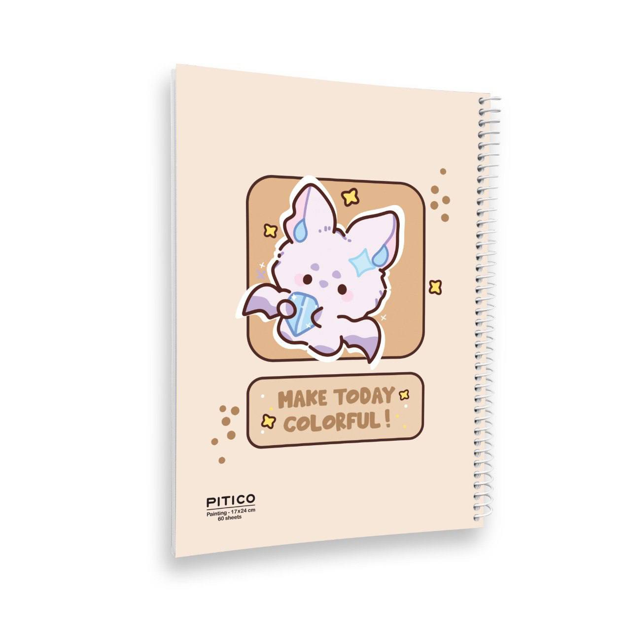 دفتر نقاشی مجلد فنری 60 برگ از برند پیتیکو دفتر فنری فانتزی حیوانات کیوت