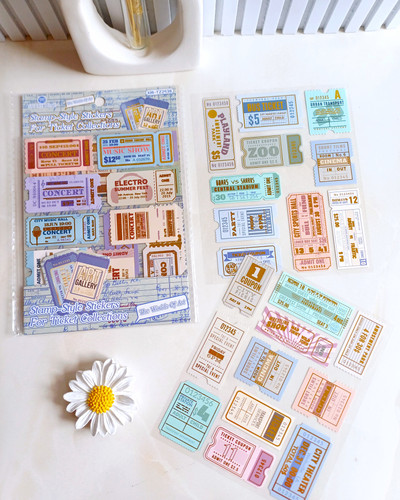 پک استیکر و برچسب بلیط وینتیج شفاف ۴ برگ