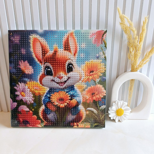 نقاشی الماسی خرگوش بوم چوبی ۲۰ در ۲۰ سانتی متر