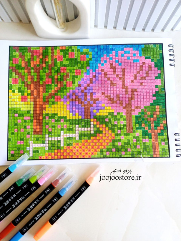 دفتر رنگ آمیزی پیکسلی سورپرایزی نقاشی با اعداد شماره ای با اشکال هندسی رنگیکا