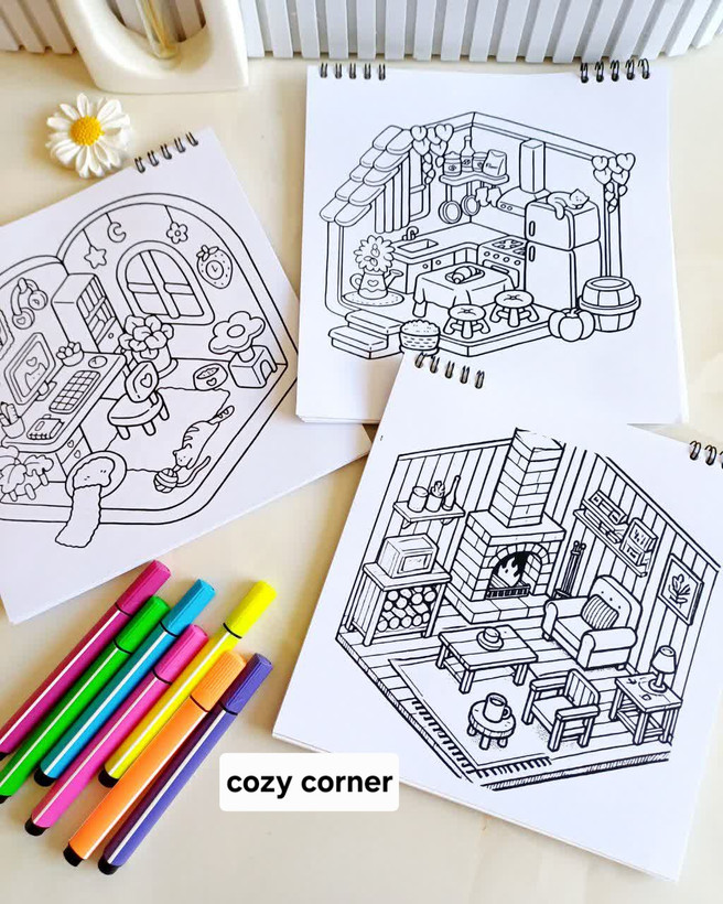 دفتر رنگ آمیزی کیوت دخترانه cozy corner رنگیکا